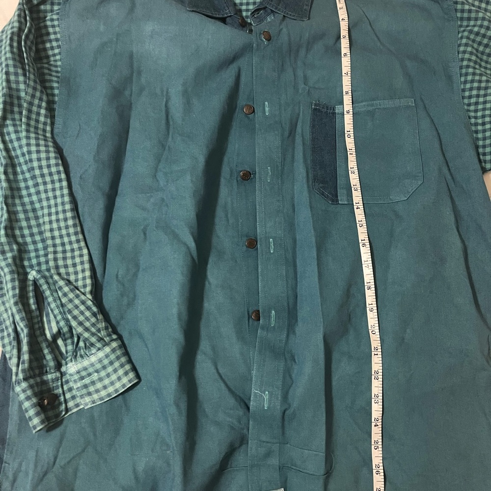 Men's Teal Button-Up Shirt Vintage Diner 80s jacket work wear.